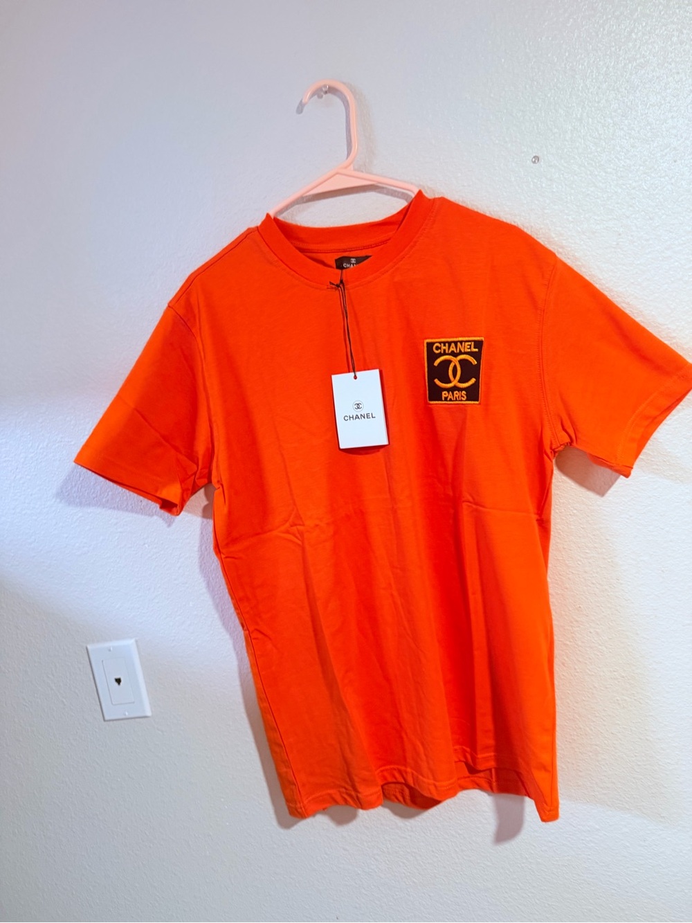 CHANEL Bright Orange Kids Short-Sleeve Logo Tee